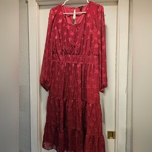 Torrid Dark Pink Starry Long Sleeve Midi Dress, Size 0
